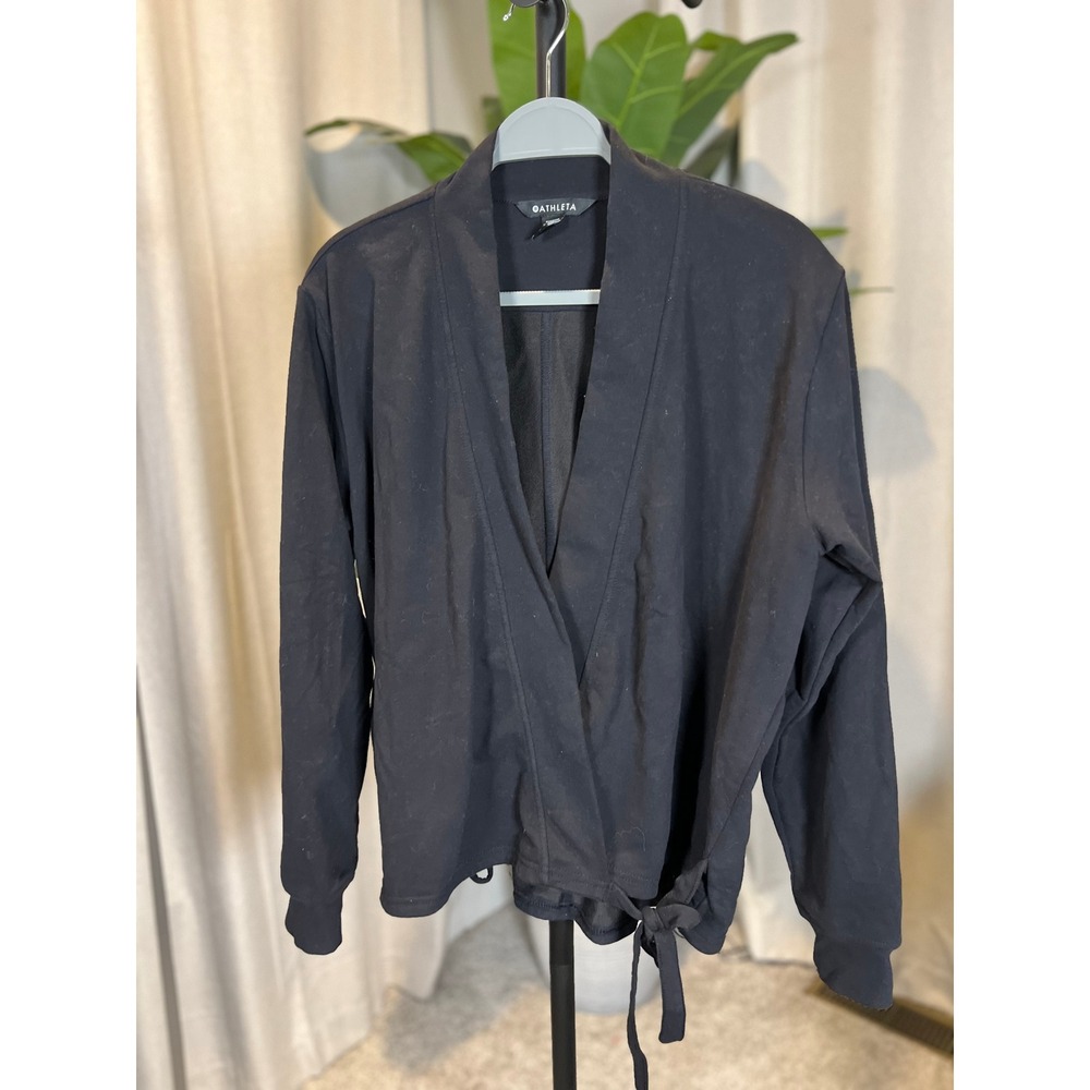 Athleta Womens Black Wrap Jacket Side Tie Shawl Collar Long Sleeve Size S P